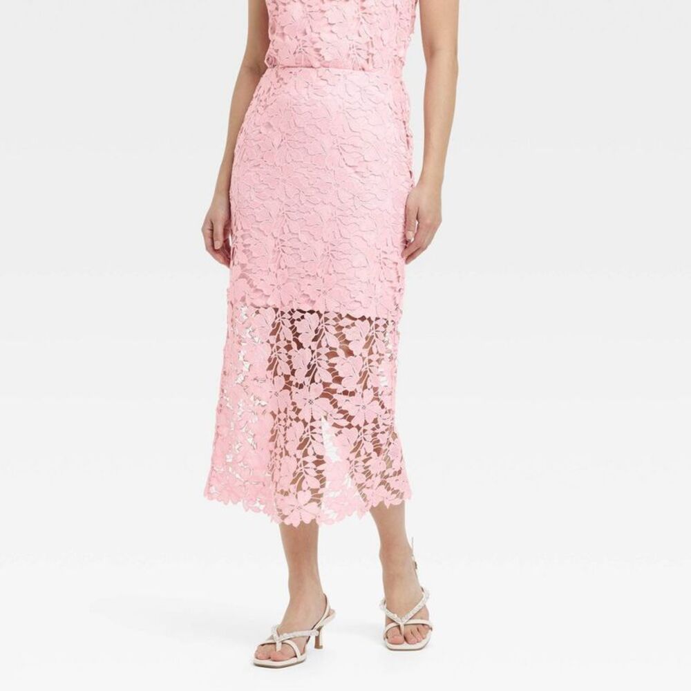 a new day Pink Lace Midi Skirt